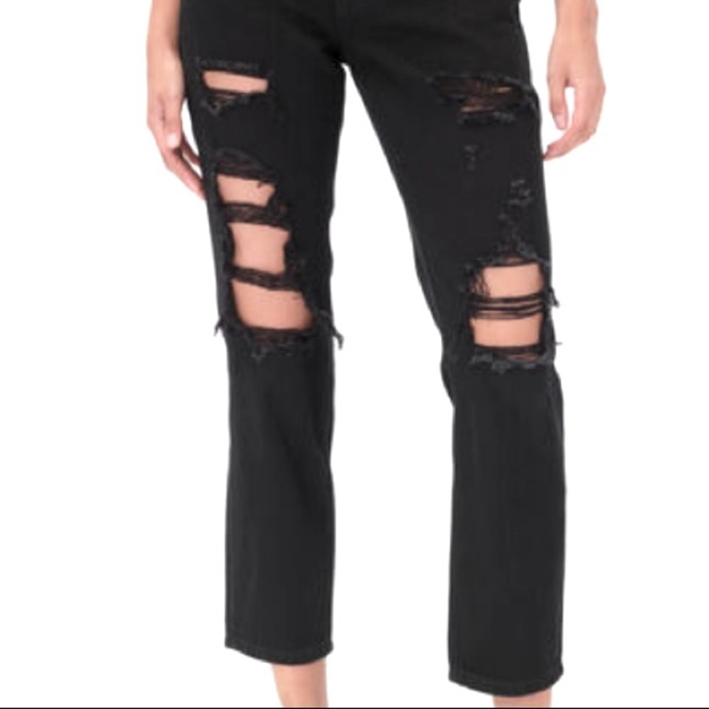 NWT [Aeropostale] Distressed Black Denim High Rise Mom Jeans Womens Sz 10 - Picture 2 of 4